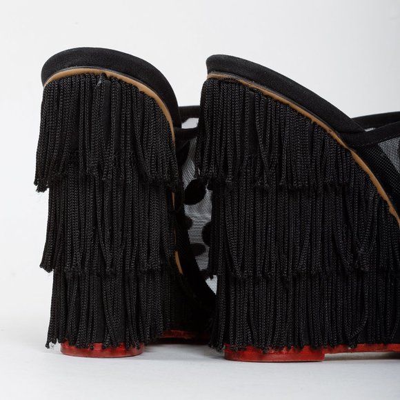 Charlotte Olympia Black Polka Dot Fringe Wedges - Picture 8 of 9